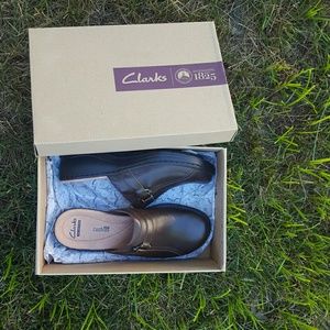 Clark's Hayla Marina brown leather open back shoe